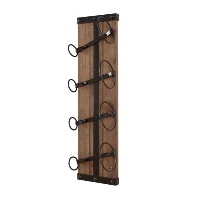 China Other Vantage 4 Bottle Black And Natural Wood Vertical Wall Mounted Wine Rack for sale