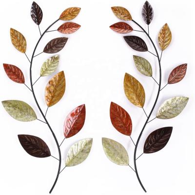 China Rustic Tree Leaf Metal Wall Art Sculptures Home Decor Life Decoration Set of 2 for sale