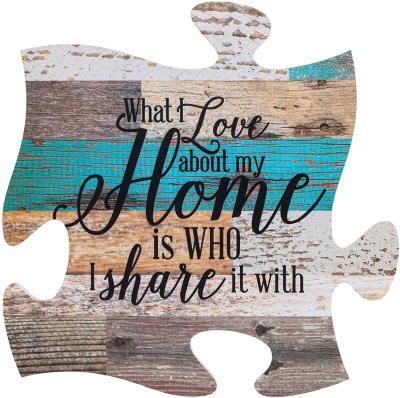 China Graham Dunn's Rustic Love What I About Home Is Who I Share It With 12 X12 Multicolor Wooden Wall Art Puzzle Piece for sale