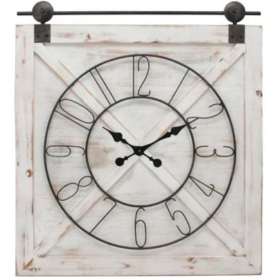 China 68CM Paris or Farmhouse French Country Style Oversized Round Metal Wall Clock Decor Antique Rustic Modern Wooden Metal Clock Large for sale