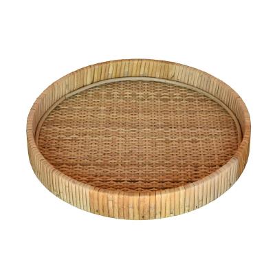 China Sustainable Woven Bamboo Rattan Frame Around Serving Tray for sale