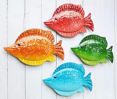 China Wall Hanging Art Decor Metal Rustic Coastal Fish Sea Ocean Set of 4 for Outdoor or Indoor for sale