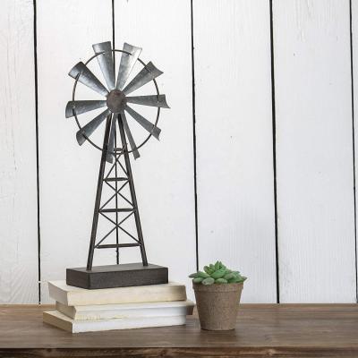 China Farmhouse Windmill Decor Rustic Galvanized Table Home Metal Art Decoration Black for sale