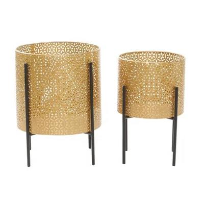 China Contemporary Gold Color 2 Modern Iron Planter Set for sale