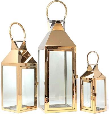 China Vintage 3-PC Set Jumbo Luxury Modern Indoor/Outdoor Hurricane Candle Lantern Set With Chrome Plated Structure for sale