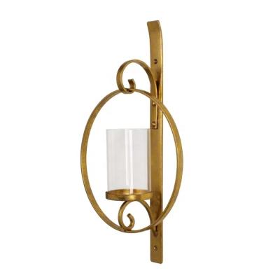 China Home Decoration New Design Metal Wall Hanging Gold Color Candle Holder with Glass or Glass Wall Sconce for Home Decoration for sale