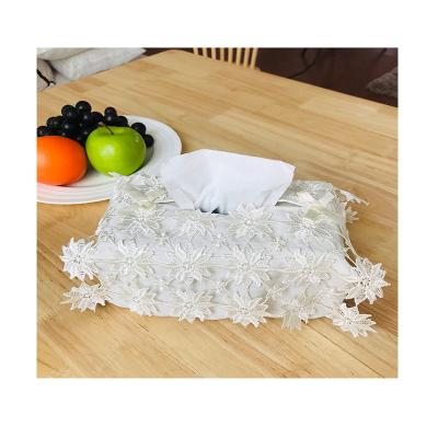 China Embroidery / Lace Decorative Embroidered Lace Tissue Box Case Cover For Living Room And Car for sale