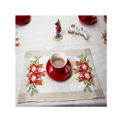 China Embroidery Place Mat Christmas Candle Placemat Stocked Canvas Dining Table Mat for sale