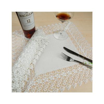 China Embroidery Design Decorative Lace Cotton Fabric Table Mat Place Mat Satin Like Doily For Dining Table for sale