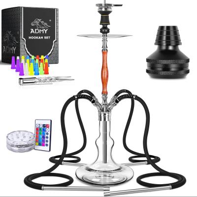 China Stainless Steel Europe In Stock Customized Hookah Shishas Set With 4 Pipes Stainless Steel Hookah Wooden Shisha Accessories Shisha for sale