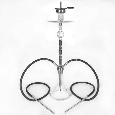 China Wholesale Stainless Steel Hookah In Stock With Two Hose Glass Base Luxury Hookah In Stock for sale