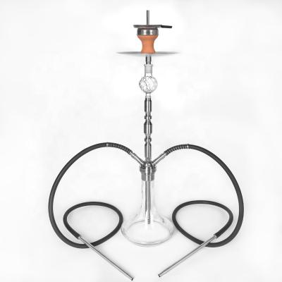 China Wholesale Stainless Steel Hookah In Stock With Two Hose Glass Base Luxury Hookah In Stock for sale