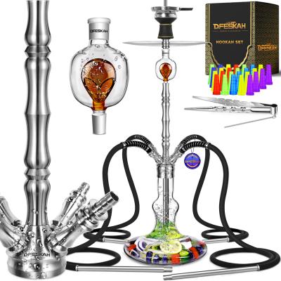 China Stainless steel hookah with four hoses all hookah accessories stainless steel hookah set for sale