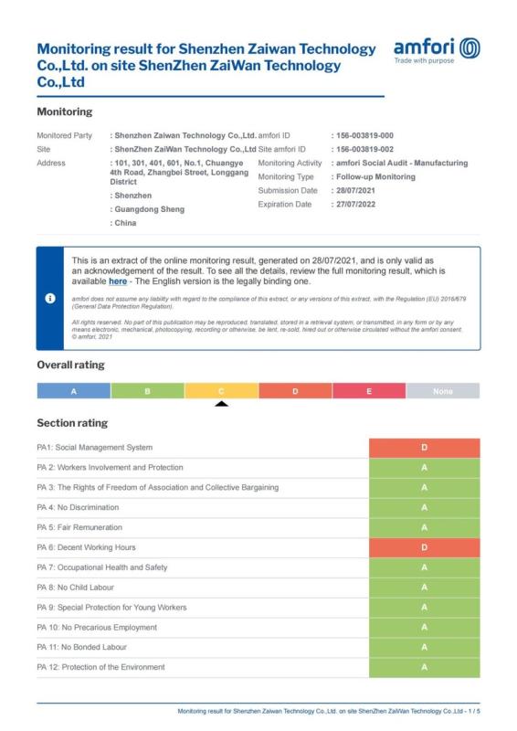 BSCI - Shenzhen Zaiwan Technology Co., Ltd.