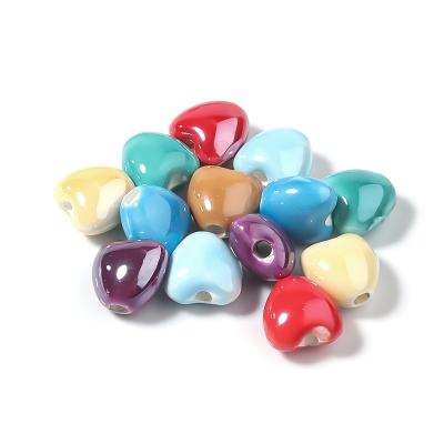 China Fashion 3D Heart Ceramic Beads Loose Ceramic Beads For Jewelry Making Porcelain for sale