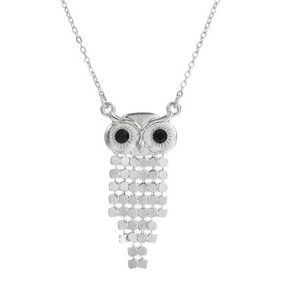 China Trendy New Alloy Animal Owl Gemstone Sequin Rhinestone Necklace Pendant Necklace for sale