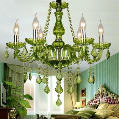 China Retro Industrial Traditional American Rural Iron Chandelier Dining Room Cafe Lantern Candle Lantern Green Glass Tube Lights for sale