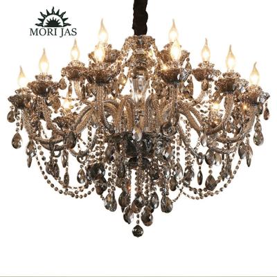 China Modern European Hotel Wedding Lighting Decoration Luxury Led Smoky Gray Crystal Chandeliers Hanging Large Modern Nordic Lamp Project for sale