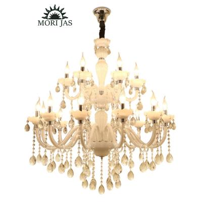 China Countryside Coastal Row 2 French 15 Candle Light Large Flower Chandelier Large For Hallway Hotel Restaurant Crystal Pendant Light for sale