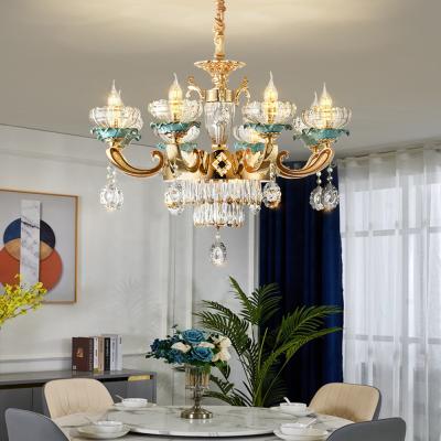 China French/European/American/Modern/Nordic/Hand Painted Ceramics with Romantic French Crystal Chandelier Living Room Lamp European Style Gold Restaurant Lights for sale