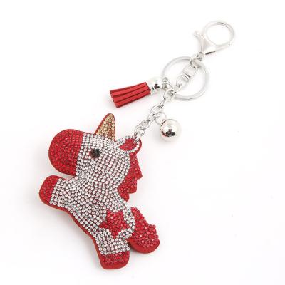 China Hot Selling Leather Crystal Key Bag Charm Holder Horse Rhinestone Fashion Unicorn Charm Key Chain Key Chain for sale