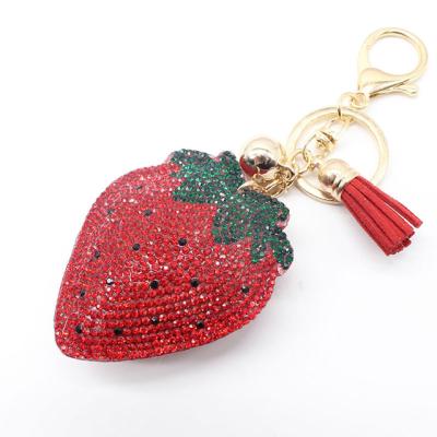 China Crystal Velvet Strawberry Keychain With Zinc Alloy Tassel Fashion Key Chain Key Chain for sale