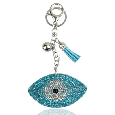 China Fashion Charm Hot Sale Leather Key Chain Rhinestone Evil Eye Crystal Key Holder Bag Charm Key Chain for sale