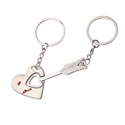 China Souvenir Gift Custom Lover Romantic Metal Keychains I LOVE YOU LOVE Heart Shape Arrow To Couple Key Chain Keychain for sale