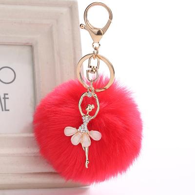 China Cute Hot Sale Custom Made Rabbit Fur Hot Sale Angel Pendant Pom Pom Fake Key Chain for sale