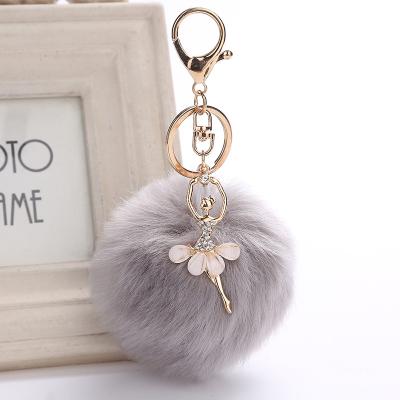 China Cute Fancy Bag Purse Charm Car Fur Ball Key Ring Faux Rabbit Fluffy Dangling Fur Pom Pom Keychain for sale