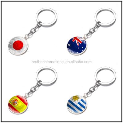 China Factory Direct Sale World Cup Souvenir Keychain Dome Cabochon Country Flag Custom Key Chain for sale