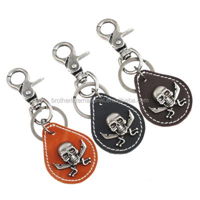 China Genuine Leather Keychain Alloy Skull Vintage Gifts Rush Delivery Environmentally Friendly Promotional Punk Decor Key Rings For Men for sale