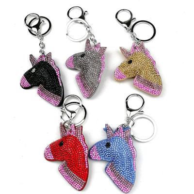 China Cute Tassel Diamond Rhinestone Unicorn Keychain Colorful Leather New Fashion Style for sale