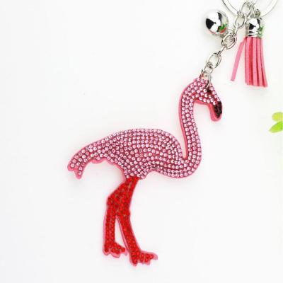 China Fashion Promotion Crystal Rhinestone Keychain Tassel Flamingo Leather Key Chain For Christmas for sale