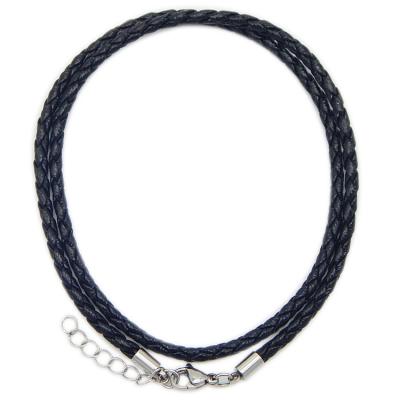 China Black Woven Leather Rope Necklace Chain DIY Leather Jewelry With Widening Chain Wholesale for sale