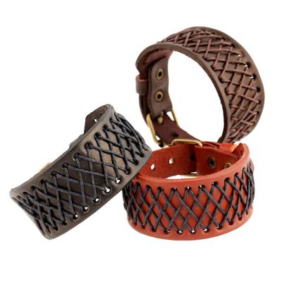 China Wholesale Price Punk Classic Genuine Leather Bracelet For Men Hand Charm Armor Rope Leather Jewelry for sale