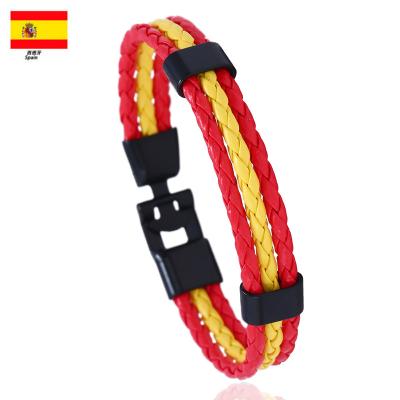 China PU Fans National Flag Bracelet PU Leather Woven Wristband With Metal Clasp for sale