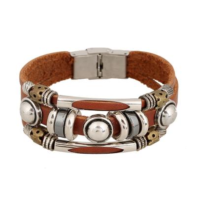 China Free Sample Punk Multilayer Wrap Leather Bracelet Boho Braided Bracelet Crystal Bead Cuff Bracelet for sale