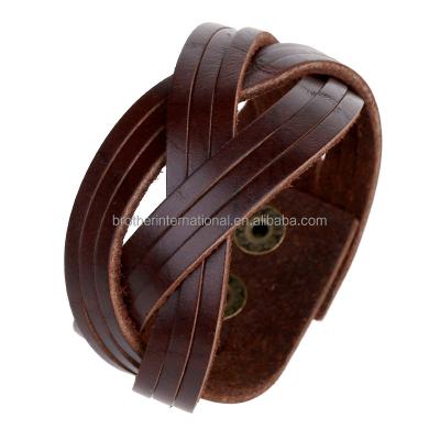 China Handmade brown braided leather bracelet from real cowhide vintage woven leather bracelet bracelet for sale