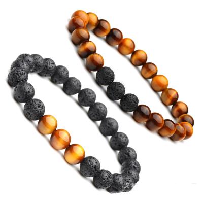 China Stylish Aromatherapy Black Lava Volcanic Stone Beads Handmade Women's Bracelet 8mm Tiger Eye Charm Bracelet Men for sale