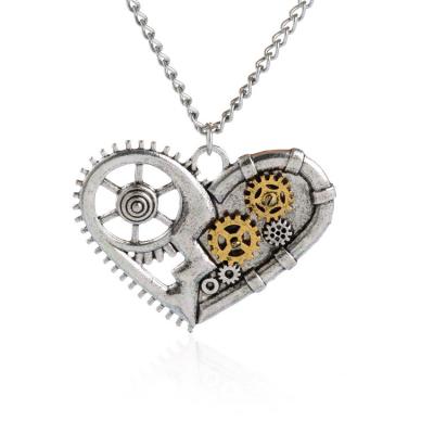 China Pendants Necklace Steampunk Necklace Heart Charm Gear Necklace Vintage Insect Pendant Necklace for sale