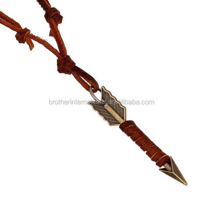 China Retro Real Leather Necklace Vintage Punk Tribal Long Sword Leather Necklace For Men for sale