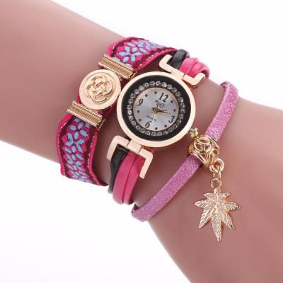 China Lady Rhinestone Leather Wrap Wristwatch Women's Non-specific Imitation Cheap Watch Fashion Bracelets for sale