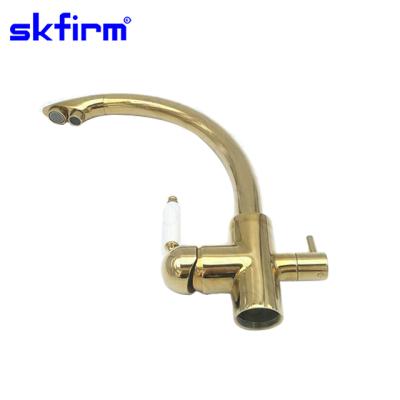 China Faucets Gold Thermostatic Kitchen Faucet Deck Mounted Hot Cold Filtered Water 3 Way Kitchen Mixer for sale