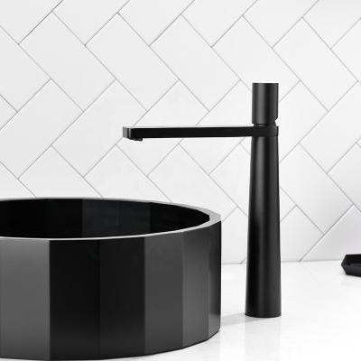 China Unique Design Large Dosed Matte Black Single Handle Faucets Hot And Cold Water Taps High For Bathroom for sale