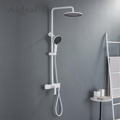 China With Sliding Bar Family Use Triple Function Water Saving Eco-Friendly Copper Concise Style Shower Faucet Graceful Pure White Set for sale