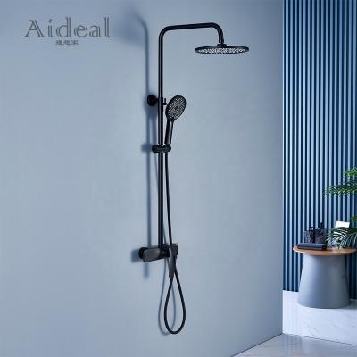 China With Factory Professional Wall Mounted Cost Efficient Black Kaiping Sliding Bar Faucet Bathroom Rain Shower Set for sale