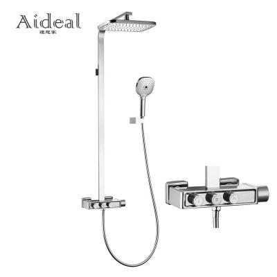 China With Slide Bar Porcelain Bathroom Thermostatic Control Shower Faucet Mixer Tap Set Smart Exposed Brass System for sale