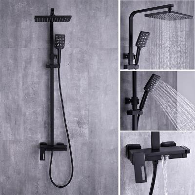 China AIDEAL With Slide Bar Single Handle Brass Main Body Black Hand Shower Set Square Rain Shower Faucet for sale