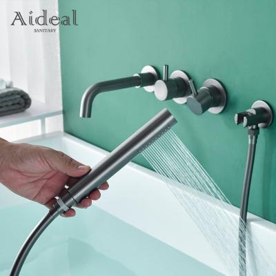 China Without Sliding Bar Brushed Gun Gray Shower Set Wall Mounted Rainfall Faucet Concealed Installation Shower Rain Faucet for sale